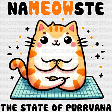 Nameowste The State Of Purrvana - Yoga Dtf Heat Transfer Adult Unisex S & M (10’’) / White