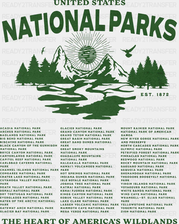 National Park The Heart Of America's Wildlands Design - National Parks DTF Transfers