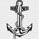 Navy Anchor B&W - Navy DTF Transfers - Adult Unisex - S & M (10’’) / Dark Color Design (See Imaging)