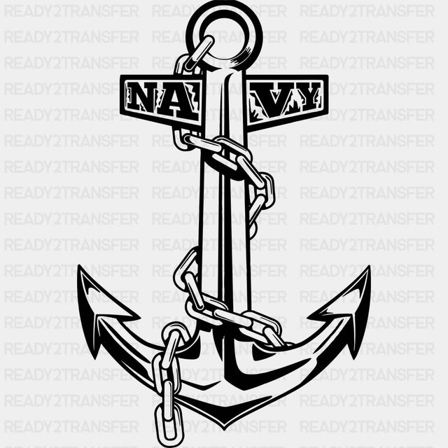 Navy Anchor B&W - Navy DTF Transfers - Adult Unisex - S & M (10’’) / Dark Color Design (See Imaging)