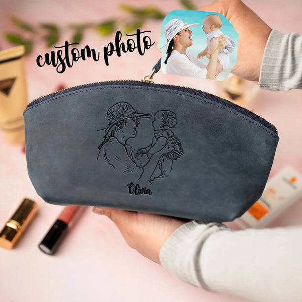 Custom Engraved Leather Makeup Bag for Women