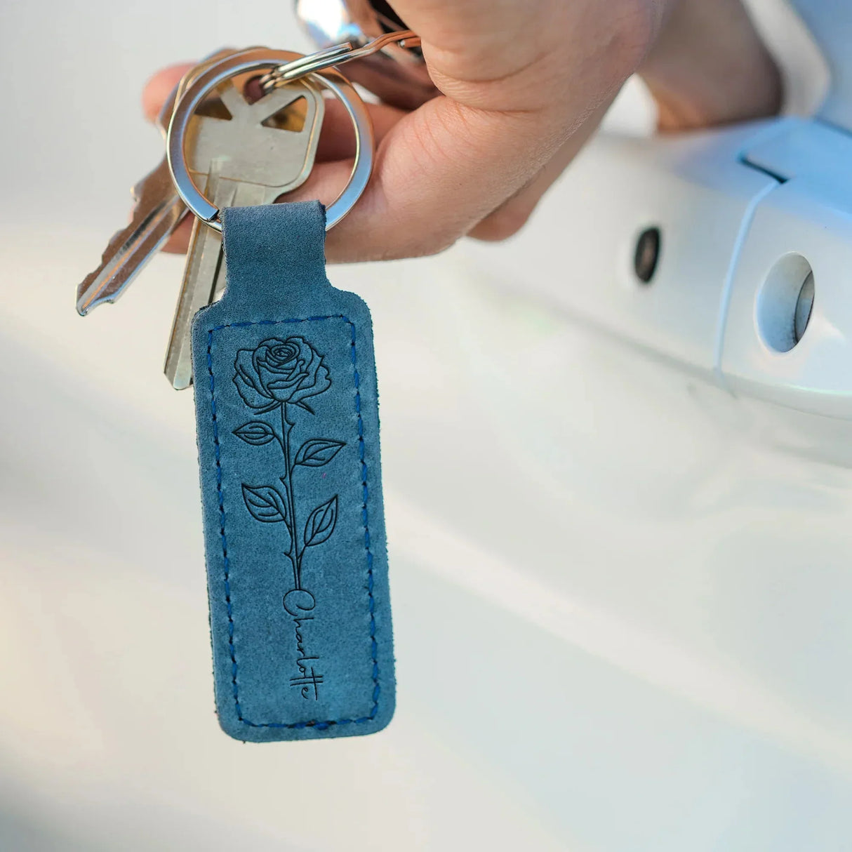 Custom Engraved Leather Keychain – Rectangle