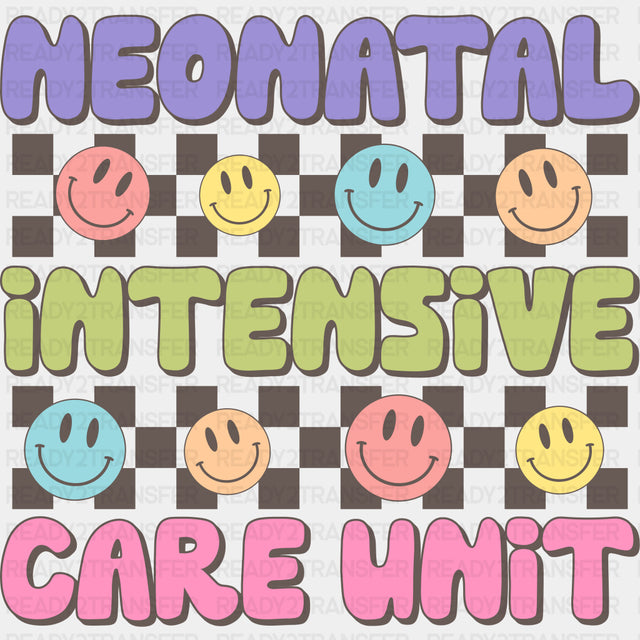 Neonatal Intensive Care Unit, Colorful Smileys - NICU Nurse DTF Transfers ready2transfer Dark Color Design (See Imaging)