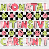Neonatal Intensive Care Unit, Green & Pink Smileys - NICU Nurse DTF Transfers ready2transfer Dark Color Design (See Imaging)