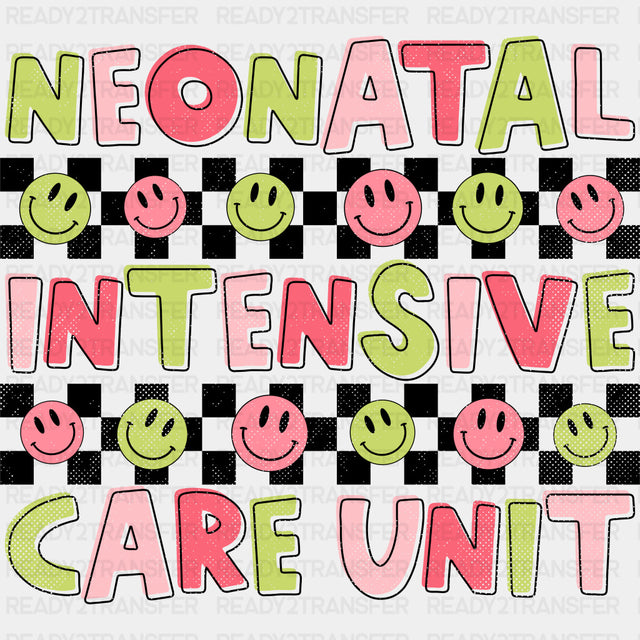 Neonatal Intensive Care Unit, Green & Pink Smileys - NICU Nurse DTF Transfers ready2transfer Dark Color Design (See Imaging)