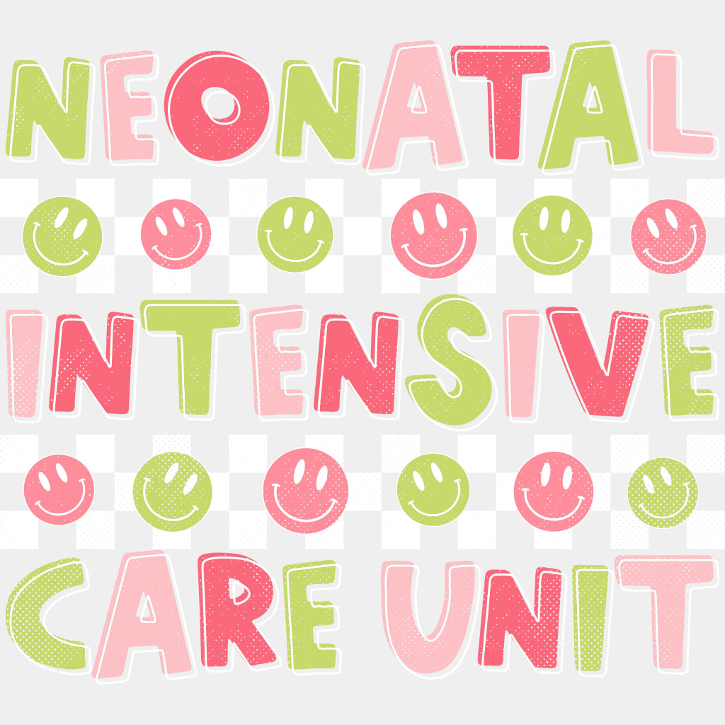 Neonatal Intensive Care Unit, Green & Pink Smileys - NICU Nurse DTF Transfers ready2transfer Light Color Design (See Imaging)