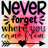 Never Forget Where You Came From Watercolor - Family DTF Transfers ready2transfer Dark Color Design (See Imaging)