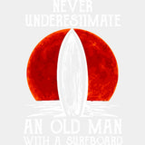 Never Underestimate And Old Man With A Surfboard - Surfing DTF Transfers ready2transfer Light Color Design (See Imaging)