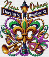 New Orleans Decatur St Bourbon St. - Mardi Gras DTF Transfer