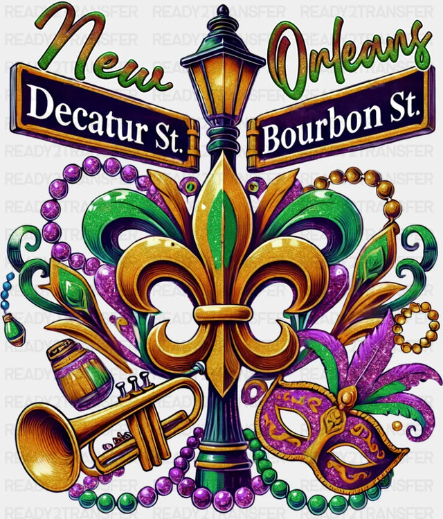New Orleans Decatur St Bourbon St. - Mardi Gras DTF Transfer
