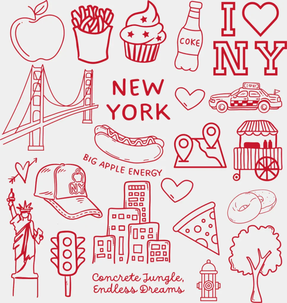 New York Black & Red - States & Cities DTF Transfer Adult Unisex - S & M (10’’) / Red Color Design (See Imaging)