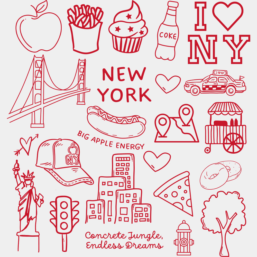 New York Black & Red - States & Cities DTF Transfer ready2transfer Red Color Design (See Imaging)