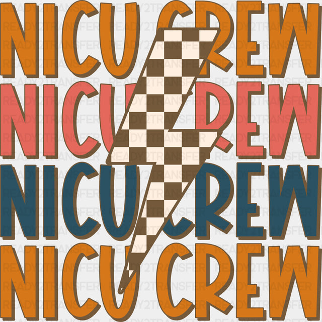 NICU Crew, Checkered Lightning Bolt - NICU Nurse DTF Transfers ready2transfer