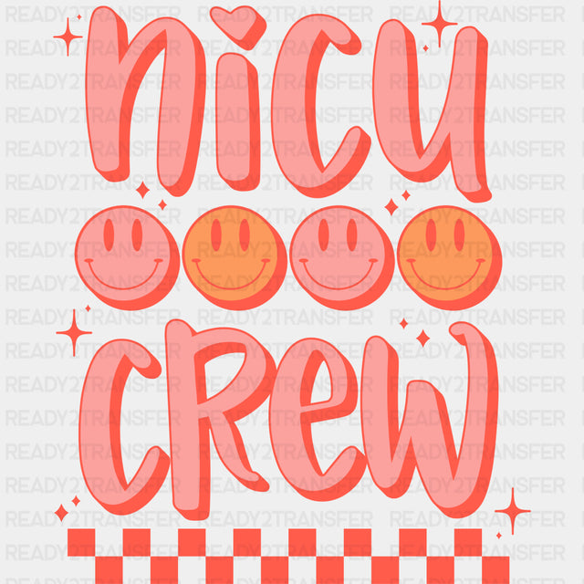 NICU Crew, Pink Smileys - NICU Nurse DTF Transfers ready2transfer