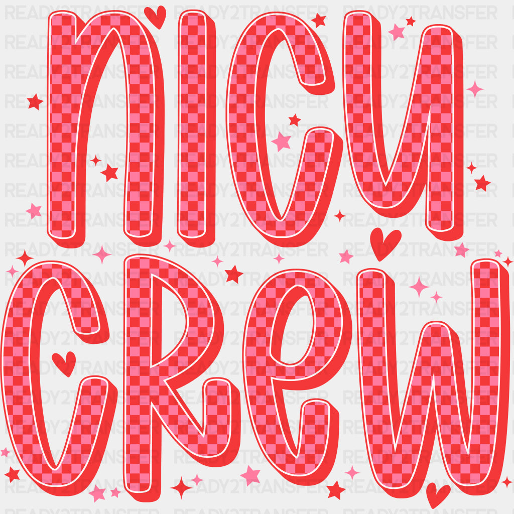NICU Crew, Red & Pink Checkered - NICU Nurse DTF Transfers ready2transfer