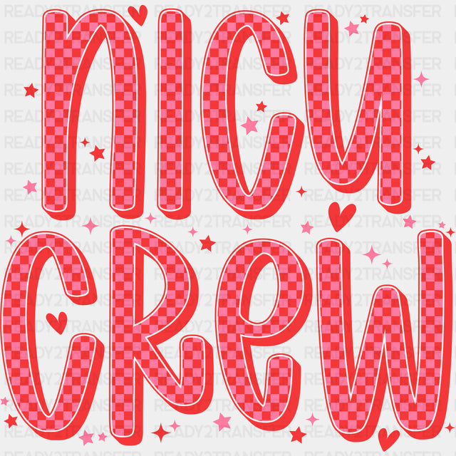 NICU Crew, Red & Pink Checkered - NICU Nurse DTF Transfers ready2transfer