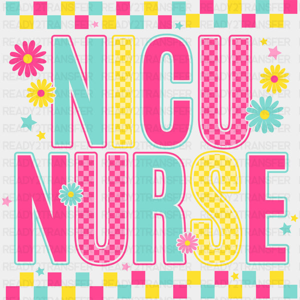 NICU Nurse, Colorful Checkered Design - NICU Nurse DTF Transfers