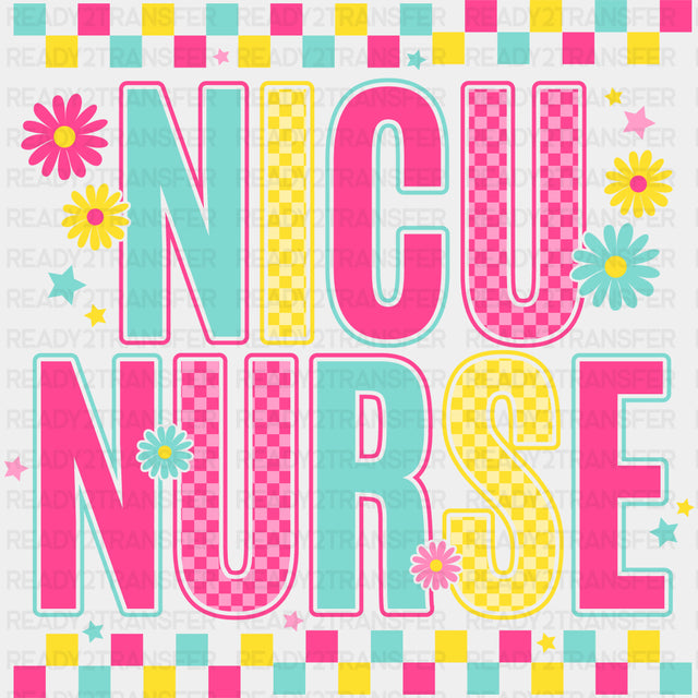 NICU Nurse, Colorful Checkered Design - NICU Nurse DTF Transfers ready2transfer