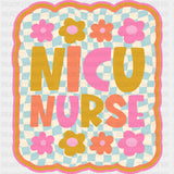 NICU Nurse, Flowers, Blue & White Checkered - NICU Nurse DTF Transfers ready2transfer