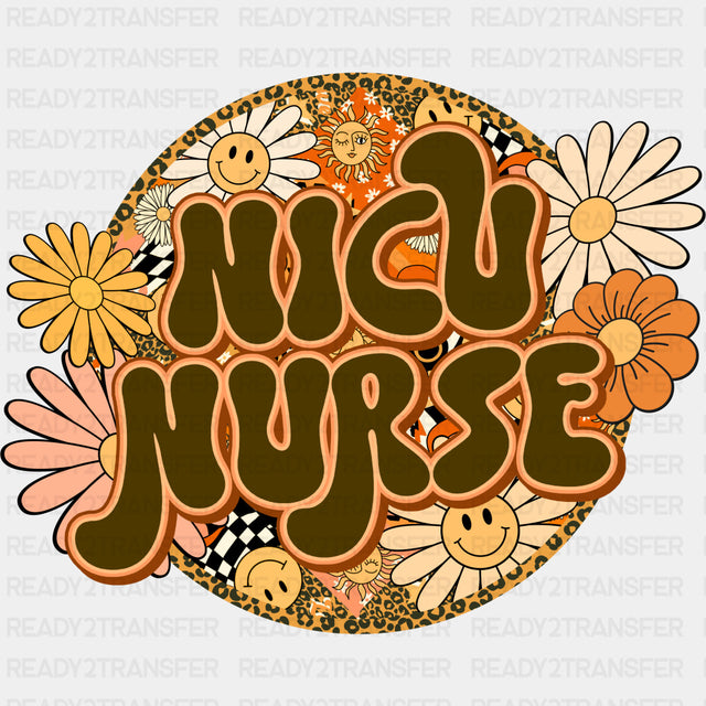 NICU Nurse, Retro Smileys & Flowers - NICU Nurse DTF Transfers ready2transfer