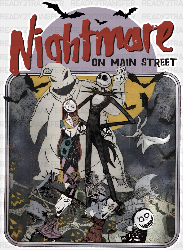 Nigtmare On Main Street - Halloween Iron Dtf Transfer Adult Unisex S & M (10’’) / Light Color