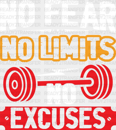 No Fear Limits Excuses - Gym Dtf Heat Transfer Adult Unisex S & M (10’’) / White