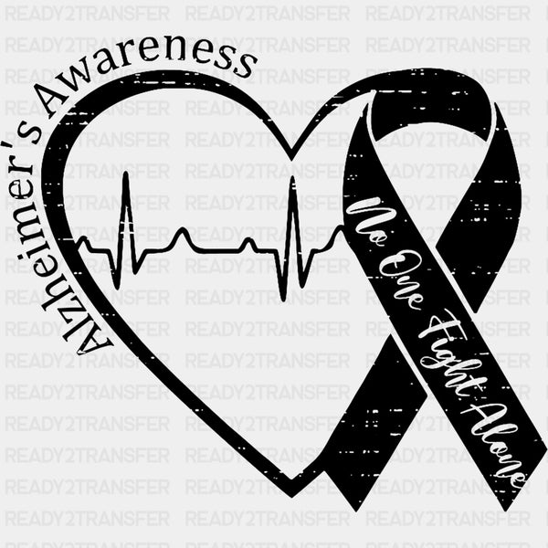 No One Fights Alone Heart ECG Line - Alzheimer's Awareness DTF Transfer