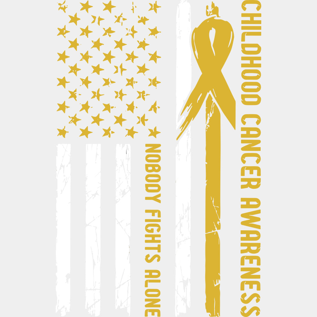 Nobody Fights Alone US Flag - Childhood Cancer DTF Transfers - Adult Unisex - S & M (10’’) / Light Color Design (See