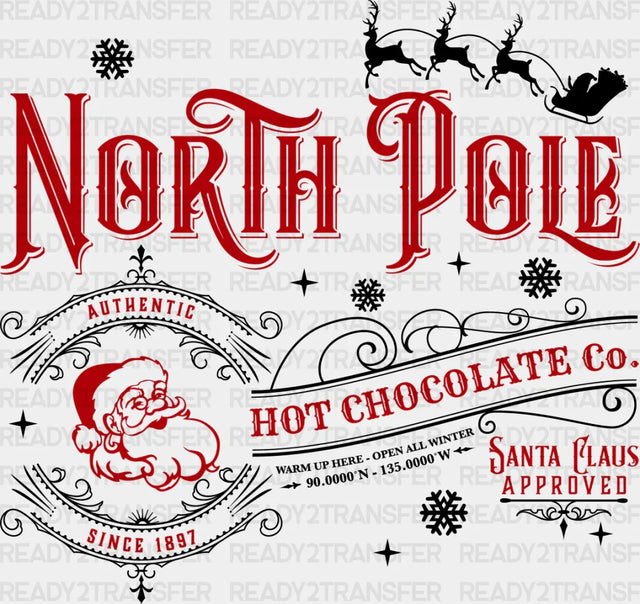 North Pole Hot Chocolate - Christmas Dtf Transfer Adult Unisex S & M (10’’) / Dark Color Design