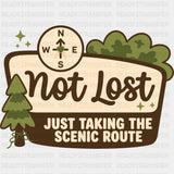 Not Lost Just Taking The Scenic Route - Hiking DTF Transfers - Adult Unisex - S & M (10’’) / Dark Color Design (See