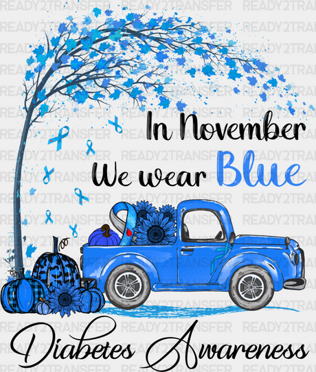 November We Wear Blue Car Design - Diabetes Dtf Heat Transfer Adult Unisex S & M (10’’) / Dark