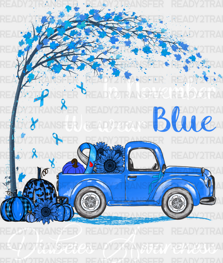 November We Wear Blue Car Design - Diabetes Dtf Heat Transfer Adult Unisex S & M (10’’) / Light