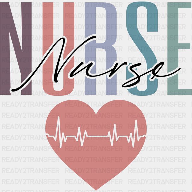 Nurse, Heart, ECG Line - Nurse DTF Transfers ready2transfer Dark Color Design (See Imaging)