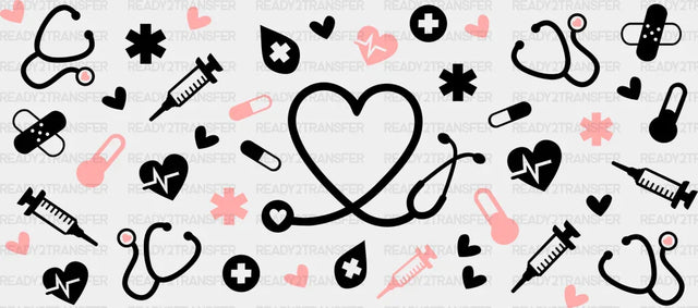 Nurse Heart Stethoscope - Cup Wrap Uv Sticker Permanent Dtf Decal