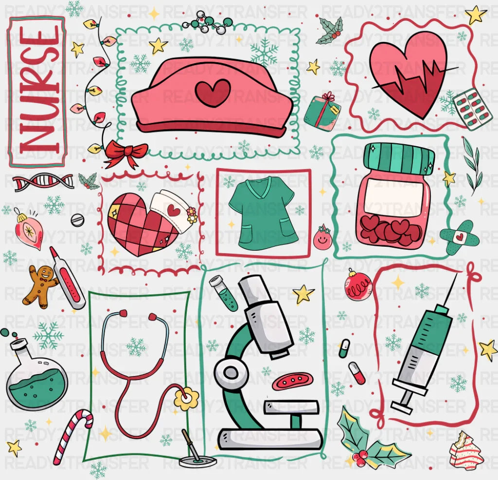 Nurse Red Green Teal - Nurse DTF Transfer Adult Unisex - S & M (10’’) / Dark Color Design (See Imaging)