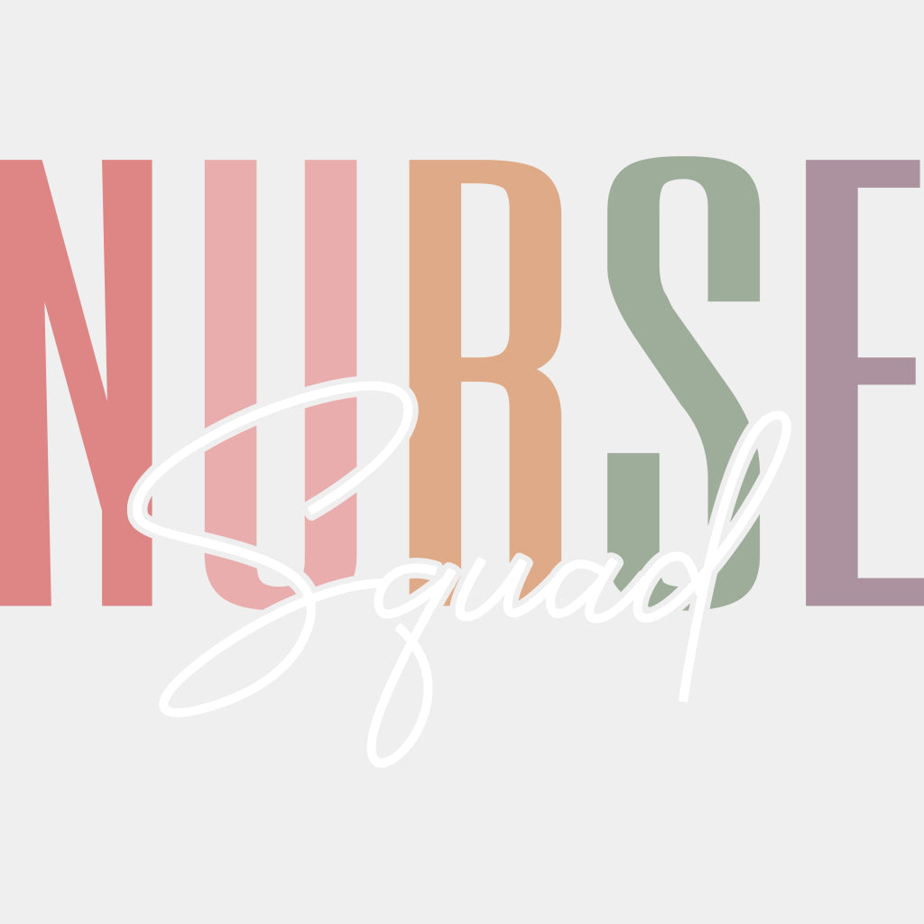 Nurse Squad, Cursive B&W - Nurse DTF Transfers ready2transfer Light Color Design (See Imaging)
