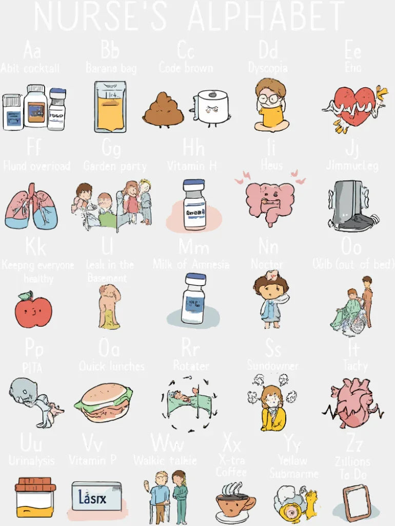 Nurse’s Alphabet - Nurse DTF Transfer Adult Unisex - S & M (10’’) / Light Color Design (See Imaging)