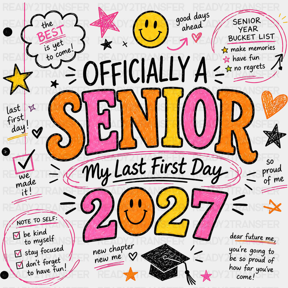 Officially A Senior - Senior DTF Transfers - Adult Unisex - S & M (10’’) / Dark Color Design (See Imaging)