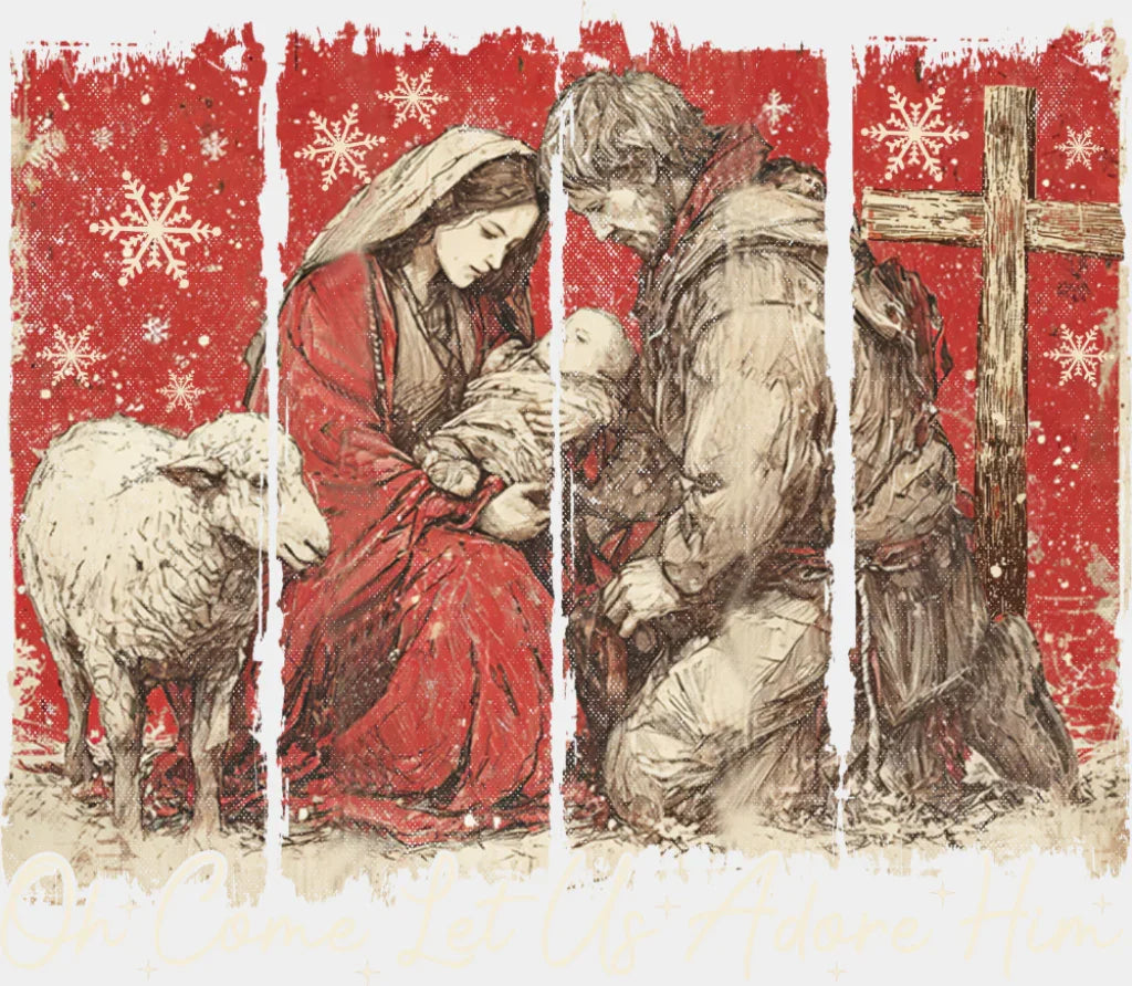 Oh Come Let Us Adore Him - Christmas DTF Transfer Adult Unisex - S & M (10’’) / Light Color Design (See Imaging)