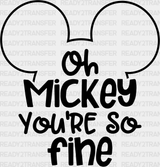 Oh Mickey You’re So Fine Disney Dtf Transfer Adult Unisex - S & M (10’) / Black