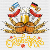 Oktoberfest, Barrels & Sausages & Beer - Oktoberfest DTF Transfers ready2transfer
