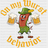 On My Wurst Behavior, Sausage Holding Beers - Oktoberfest DTF Transfers ready2transfer