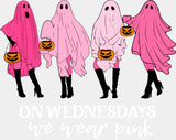 On Wednesdays We Wear Pink Halloween DTF Transfer Adult Unisex S & M (10’’) / Light Color Design (See Imaging)
