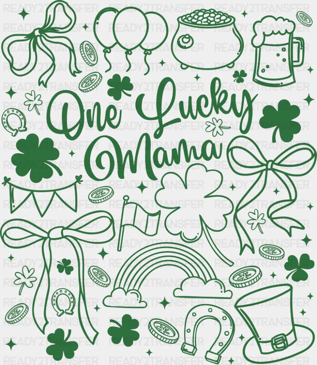 One Lucky Mama Green And White - St. Patrick’s Day DTF Transfer Adult Unisex - S & M (10’’) / Green Color Design (See