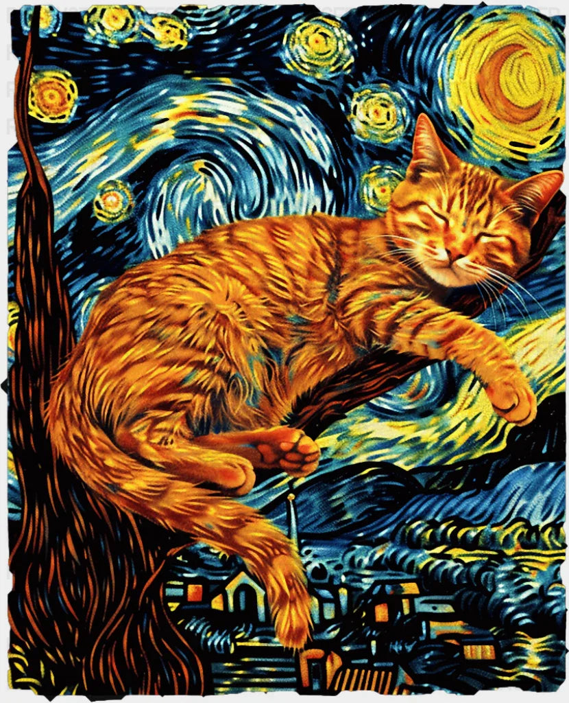 Orange Cat & The Starry Night - Cats DTF Transfer
