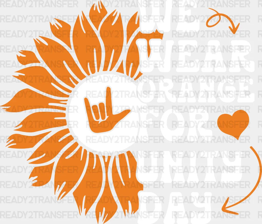 Orange For Unity Day Flower Design - Anti Bullying Iron On Dtf Transfer Adult Unisex S & M