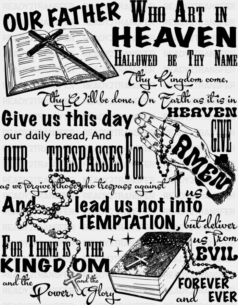 Our Father Who Art In Heaven Christianity DTF Transfer Adult Unisex S & M (10’’) / Dark Color Design (See Imaging)
