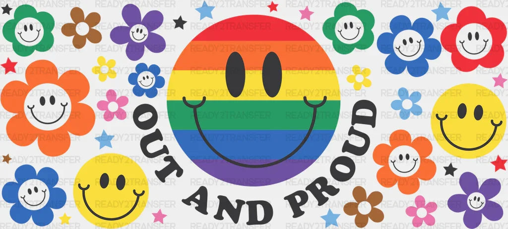 Out And Proud Smiley - Lgbtq Cup Wrap Uv Sticker Permanent Dtf Decal