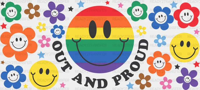 Out And Proud Smiley - Lgbtq Cup Wrap Uv Sticker Permanent Dtf Decal