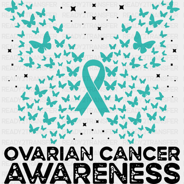 Ovarian Cancer Awareness Ribbon & Butterflies - Ovarian Cancer DTF Transfers - Adult Unisex - S & M (10’’) / Dark Color